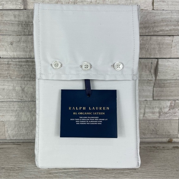 Ralph Lauren Organic Sateen Cotton King Pillowcase Set (2) Platinum 21”x40” $130 - Picture 5 of 10